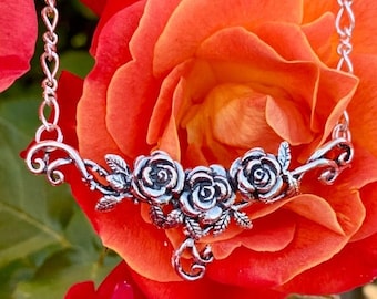 Rose Tendril Pendant - Sterling Silver - Flower Necklace