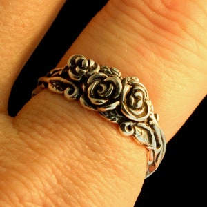 Sterling Silver Rose Ring 925 Rose Tendril Ring Rose Jewelry Rose Band Silver Band of Roses Victorian Ring Victorian Jewelry Sterling Rose