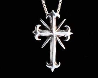 Cross Necklace with Fleuree and Cubic Zirconia Stones - Nontarnish Cross Necklace with Fleuree and Cubic Zirconia Stones - Nontarnish
