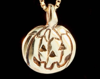 Pumpkin Necklace 14K Gold Flat Jack O Lantern Necklace Pumpkin Pendant Pumpkin Charm Pumpkin Jewelry 14K Gold Harvest Halloween Fall Jewelry