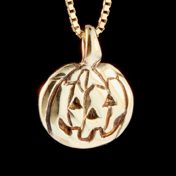 Pumpkin Necklace 14K Gold Flat Jack O Lantern Necklace Pumpkin Pendant Pumpkin Charm Pumpkin Jewelry 14K Gold Harvest Halloween Fall Jewelry