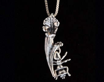 Ciondolo a forma di pianta carnivora - Argento Sterling - Collana a forma di pianta carnivora con ciondolo a forma di formica