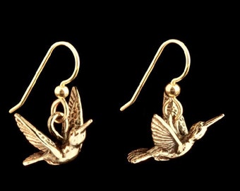 Flitting Hummingbird Earrings 14K Gold Hummingbird Earrings Hummingbird Jewelry Gold Humming Bird Earrings Bird Lover Bird Art Bird Jewelry