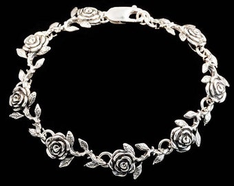 Rose Bracelet Silver Rose Jewelry Silver Flower Bracelet Flower Jewelry Sterling Rose Floral Bracelet Floral Jewelry Victorian Bracelet