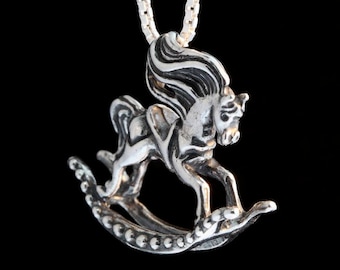 Charm de caballo balancín - Plata de ley - Colgante de caballo de juguete