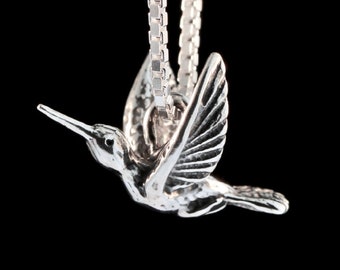 Flitting Hummingbird Charm Sterling Silver Hummingbird Pendant Hummingbird Jewelry Silver Humming Bird Necklace Bird Jewelry Silver