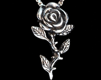 Rose Necklace Rose Charm Rose Pendant Sterling Rose Silver Rose Flower Charm Flower Jewelry Flower Necklace Gift for Mom Silver Charm Bloom