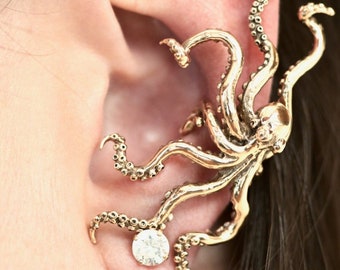 Octopus Ear Cuff Gold Octopus Earring 14K Gold Octopus Jewelry Kraken Jewelry Tentacle Earring Tentacle Jewelry Steampunk Octopus Ear Wrap