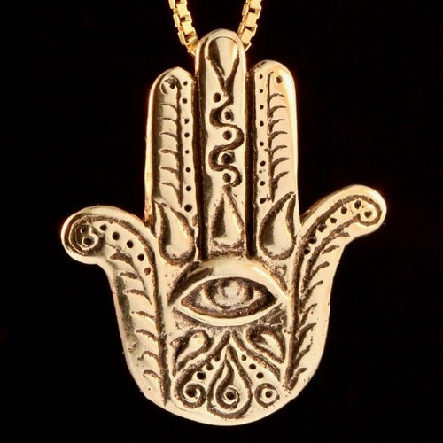 Hamsa Hand Necklace Solid Gold Hand of Fatima Pendant. Yoga | Etsy