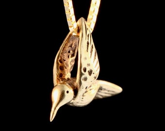 Hummingbird Necklace 14k Gold - Solid 14k Gold Charm - Hummingbird Charm - Hummingbird Pendant - Small Hummingbird Charm - Bird Jewelry Gold