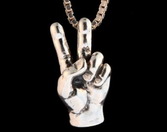Silver Peace Love Hand Charm Peace Symbol Necklace Peace Jewelry Peace Love Symbol Hippie Jewelry Hippie Charm Boho Charm Groovy Jewelry
