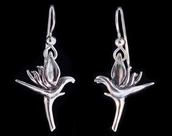Tiny Bird of Paradise Earrings - Sterling Silver - Cute Bird Earrings