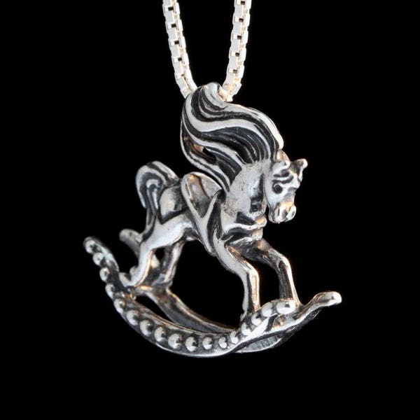 Collier cheval à bascule argent - pendentif cheval à bascule breloque cheval à bascule - cheval à bascule argent - collier cheval bijoux cheval cheval en argent