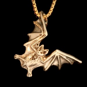 Gold Bat Necklace Bat Jewelry 14k Gold Charm Vampire Bat Charm Halloween Necklace Gold Halloween Jewelry 14k Gold Bat Flight Necklace