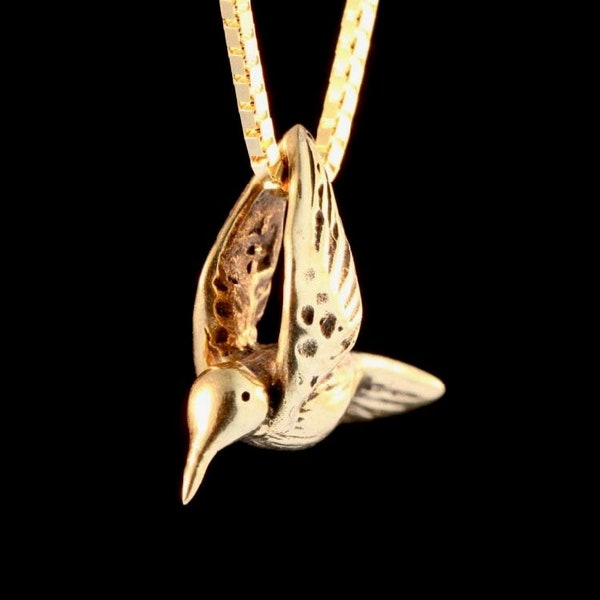 Kolibriberlock - Massivt 14k guld - Fågelhalsband