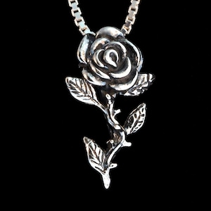 Rose Necklace Rose Charm Rose Pendant Sterling Rose Silver Rose Flower Charm Flower Jewelry Flower Necklace Gift for Mom Silver Charm Bloom