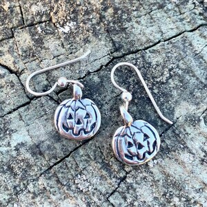 Pumpkin Earrings Halloween Earrings Jack O Lantern Earrings Silver - Flat Jack-O-Lantern Earrings - Pumpkin Jewelry Halloween Jewelry