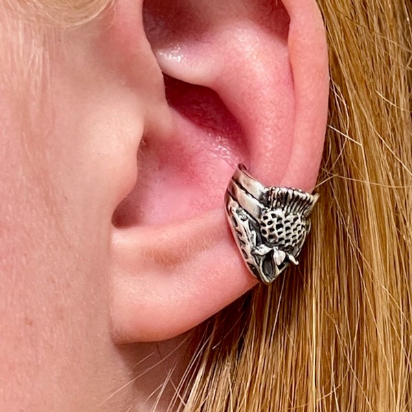 Silver Thistle Ear Cuff Flower Ear Cuff Victorian Style Ear Cuff Sterling Silver Earcuff Thistle Jewelry Renaissance Jewelry Boho Earrings