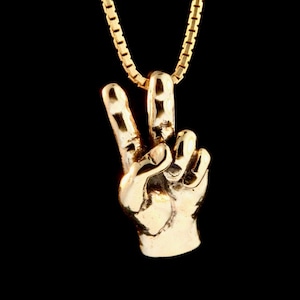14k Gold Peace Love  Sign Hand Charm Necklace Peace Love Symbol Gold Peace Charm Hippie Necklace Hippie Jewelry Solid 14k Gold Charm
