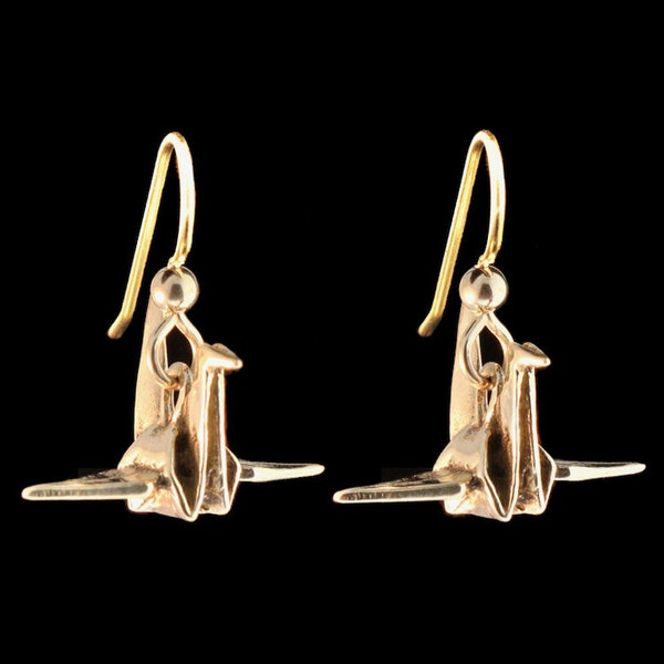 Origami Crane Earrings 14K Gold Paper Crane Earrings Peace Crane Earrings Silver Paper 14K Solid Gold Crane Bird Origami Japanese Jewelry