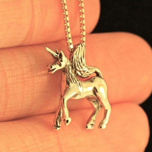 14k Gold Unicorn Charm Necklace Small Gold Charms Tiny Gold Charms Unicorn Jewelry Unicorn Pendant Unicorn Gift Magical Horse Solid 14k Gold