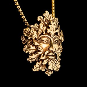 Green Man Pendant 14K Gold Greenman Necklace Leaf Man Charm Rebirth Jewelry Pendant Folklore Bohemian Steampunk Necklace Gold Leaf Man Face