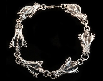 Pulsera de eslabones con cabeza de dragón gótico - Plata de ley - Estilo vikingo renacentista