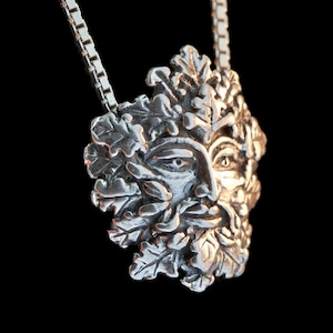 Green Man Pendant Silver Greenman Necklace Leaf Man Charm Rebirth Jewelry Deity Charm Pendant Folklore Necklace Charm Silver Leaf Man Face
