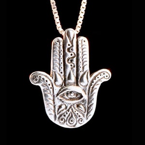 Hamsa Hand and Eye Pendant Silver Hand Eye Lotus Charm Boho Jewelry ...