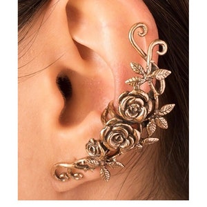 Flower Ear Cuff Valentines Day Gift Rose Ear Cuff Bronze Rose Tendril EarCuff Rose Jewelry Flower Earring Rose Earring Flower Jewelry Roses image 1