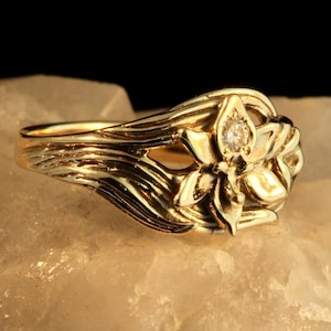 14k Gold Flower Ring Orchid Ring 14k Gold Orchid Ring with Diamond Diamond Ring Victorian Ring Floral Ring Gold Flower Jewelry