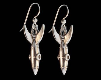 RKT-2 - Rocket Earrings - Sterling Silver -  Starship Space Man Jewelry