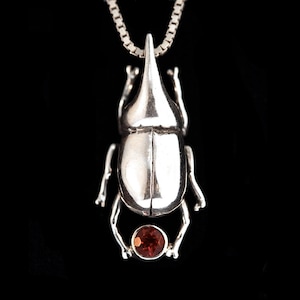 Beetle Jewelry Bug Charm Scarab Beetle Necklace Rhinoceros Beetle with Gemstone Beetle Pendant Rainforest Jewelry Jungle Creature Pendant