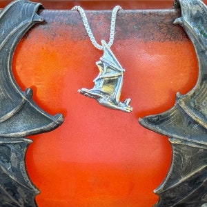 Bat Necklace Silver - Soaring Bat Charm Bat Pendant Pendant - Halloween Necklace Halloween Jewelry - Bat Jewelry Silver Bat