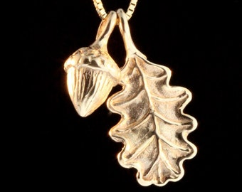 Oak Leaf and Acorn Charms - Solid 14k Gold - Botanical Tree Jewelry