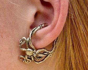 Octopus Tentacle Ear Hoop, Bronze (Non Pierced, Ocean Inspired)