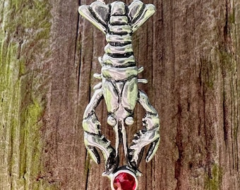 Crawfish Lobster Pendant with Gemstone - Sterling Silver - Cajun Crayfish Jewelry