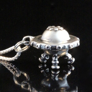 UFO Necklace Silver Flying Saucer Necklace Spaceship Necklace UFO Jewelry Alien Jewelry Alien Necklace Alien Charm UFO Miniature Spaceship