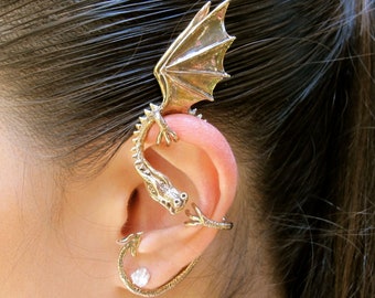 Pendiente de dragón de elfo en forma de oreja - Bronce - Estilo gótico sin perforar