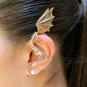 Dragon Ear Wrap Dragon Ear Cuff Elfin Dragon Bronze Wrap Dragon Jewelry Game of Thrones Inspired Jewelry Non-Pierced Earring Wing Ear Wrap image 1