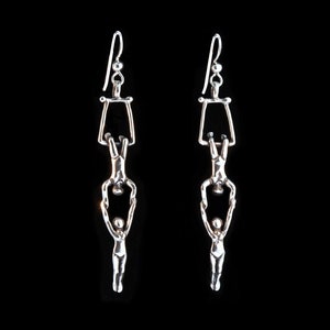 Zilveren trapeze oorbellen trapeze bedels trapeze sieraden gymnast acrobatiek zilveren circus sieraden acrobaat kunstenaar circus cadeau voor turnster