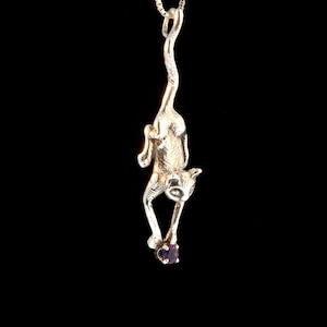 Cat Jewelry Cat Necklace Kitty Pendant Silver Crawling Cat Charm Cat with Gemstone Silver Cat Jewelry Cat Charm Silver Cat Necklace