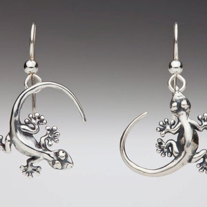Gecko Earrings Silver Gecko Jewelry Lizard Earrings Lizard Jewelry Silver Gecko Island Style Reptile Jewelry Lizard Jewelry Salamander Charm