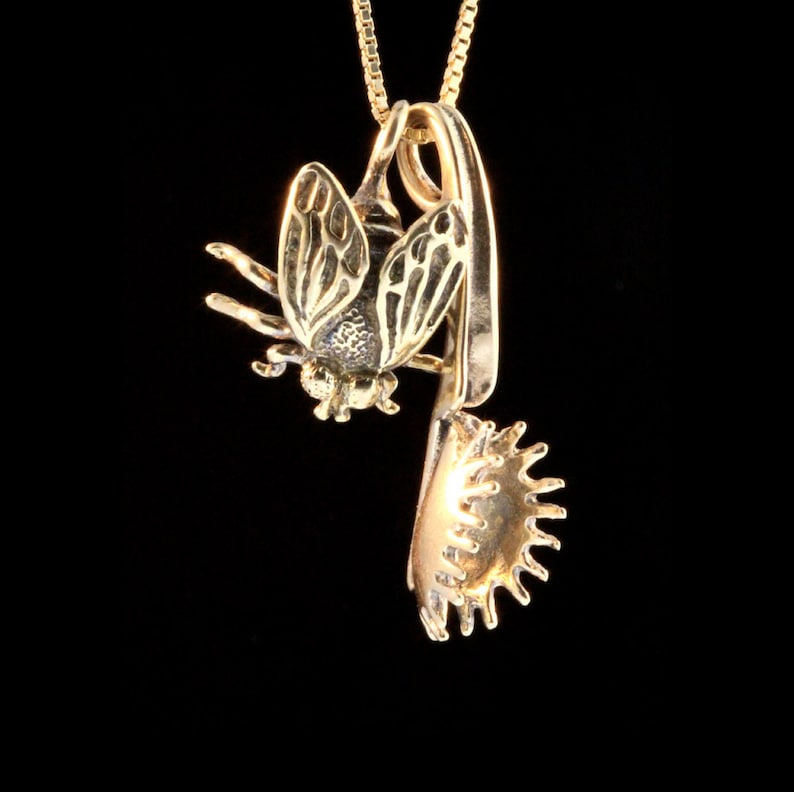 Insect Jewelry Fly and Flytrap Pendant Gold Venus Flytrap Etsy