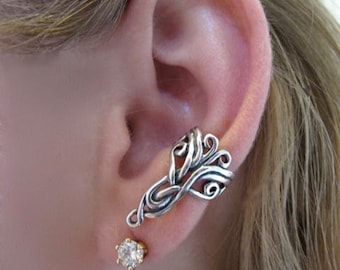 Manguito de oreja de plata Arabesque Ear Cuff Celtic Ear Cuff Joyería celta Pendiente no perforado Swirl Ear Cuff Swirl Jewelry Regalo victoriano para ella