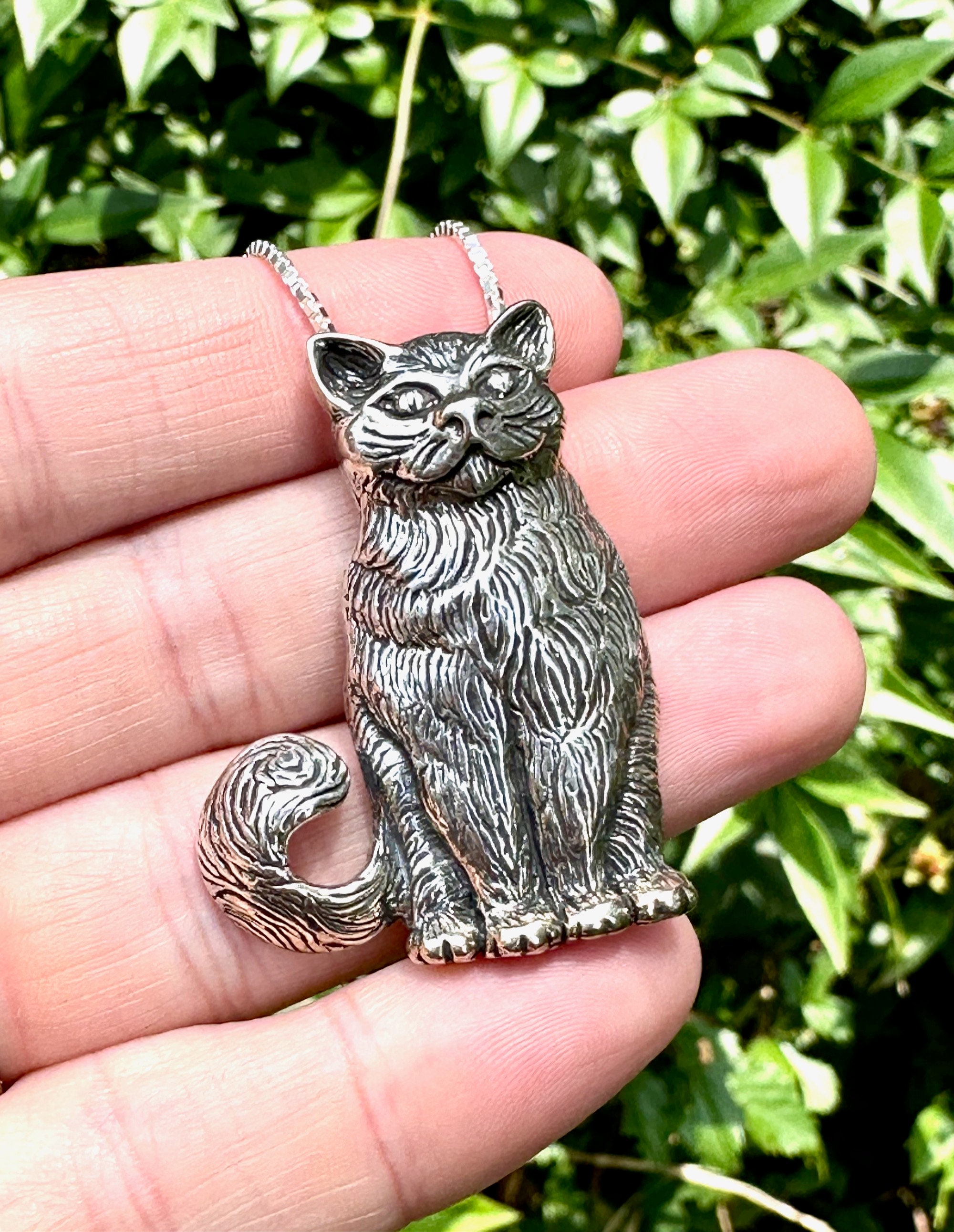 Large Sterling Silver Cat Necklace Kitty Pendant Kitty Large Sterling Silver Cat Necklace Kitty Pendant Kitty