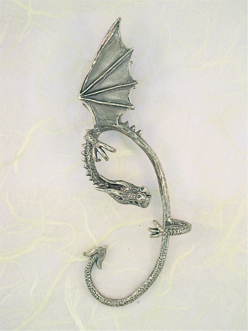 Dragon Ear Wrap, Inspired Game of Thrones Jewelry Silver Dragon Ear Cuff Elfin Dragon Ear wrap Dragon Jewelry Dragon Earring Celebrity Style image 3