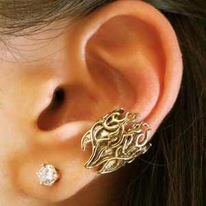 Fire Ear Cuff Bronze Flame Ear Cuff - Fire Jewelry Flame Jewelry - Biker Jewelry - Fire Earring Flame Earring - Non Pierced Earring Ear Cuff