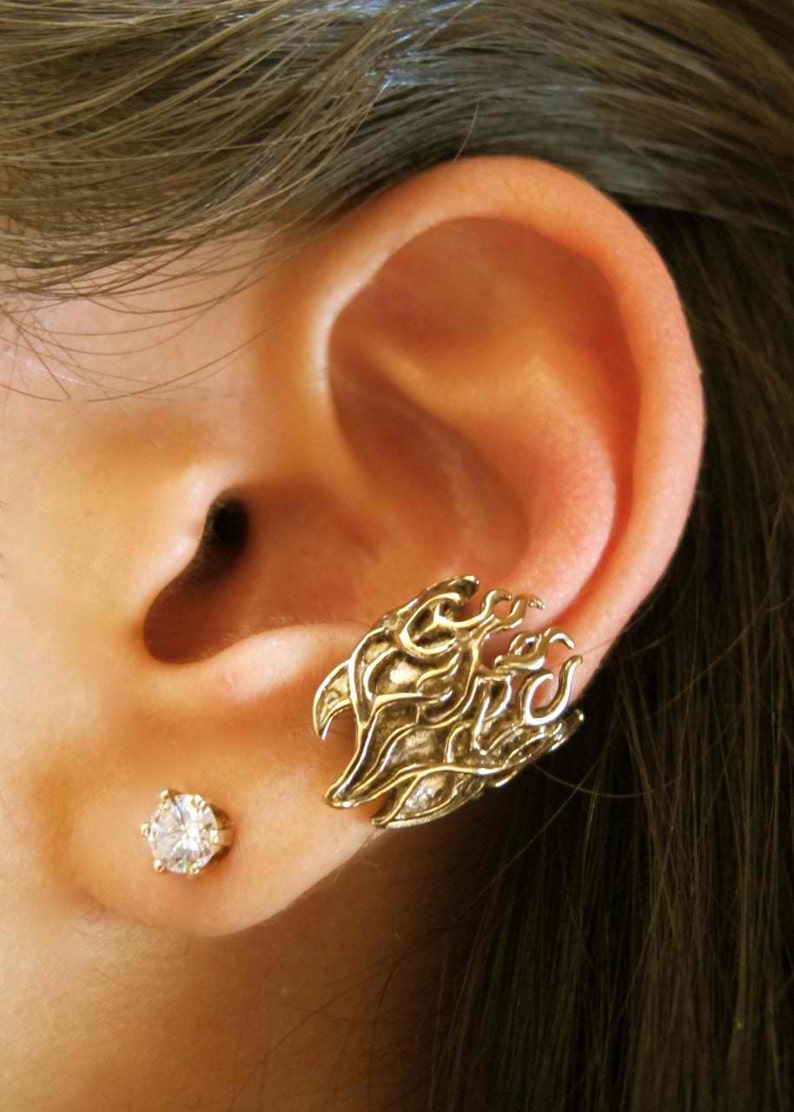 Fire Ear Cuff Bronze Flame Ear Cuff Fire Jewelry Flame Jewelry Biker Jewelry Fire Earring Flame Earring Non Pierced Earring Ear Cuff image 1