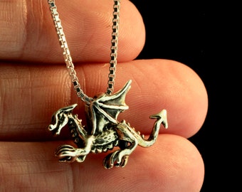 Tiny Silver Dragon Necklace Dragon Charm Baby Dragon Welsh Dragon Medieval Jewelry Norse Dragon Mini Gift for Dragon Lover Silver Charm 925